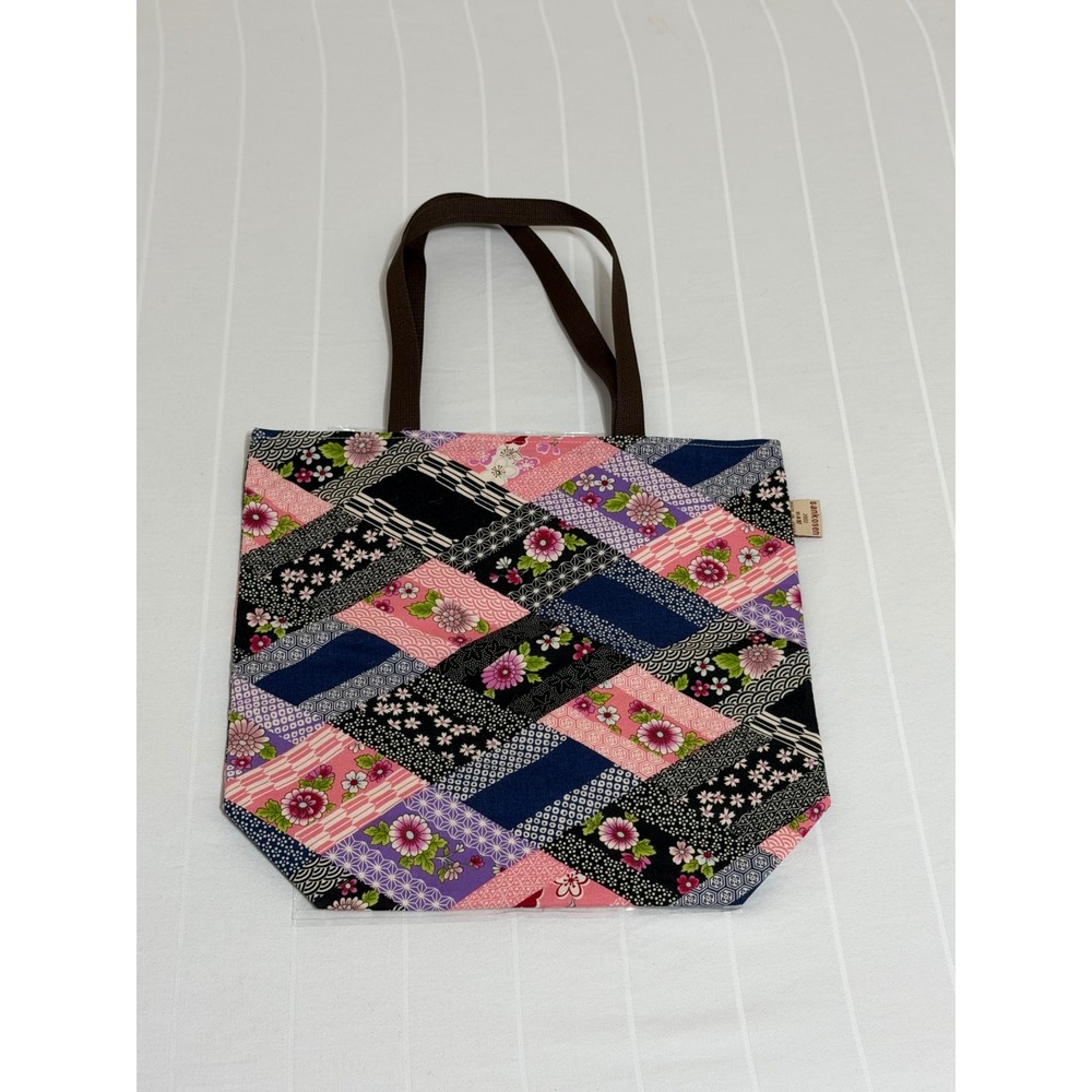 Sankosen 2002 Japanese Patchwork Floral Tote Bag Made in Japan Pink Navy